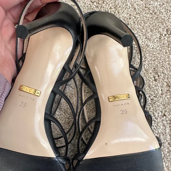 Gucci Marmont Pearl Button Black Strappy Heels - EUC - Picture 9 of 13